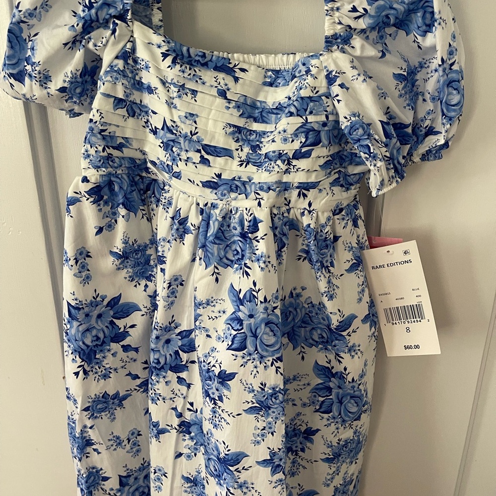 Floral Blue and White Kids Dress by Rare Editions